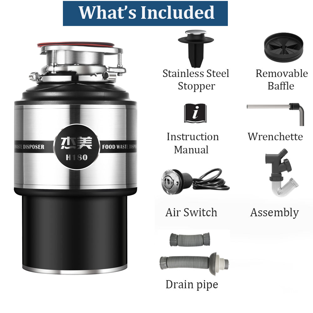 Jiemei 3/4HP Continuous Feed Electric Kitchen Food Waste Disposer -H180 Series