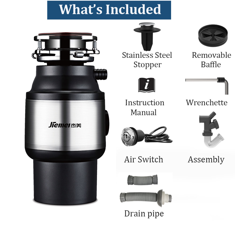 Jiemei 1/2 3/4 1 HP Continuous Feed Electric Kitchen Food Waste Disposer -HSJ Series