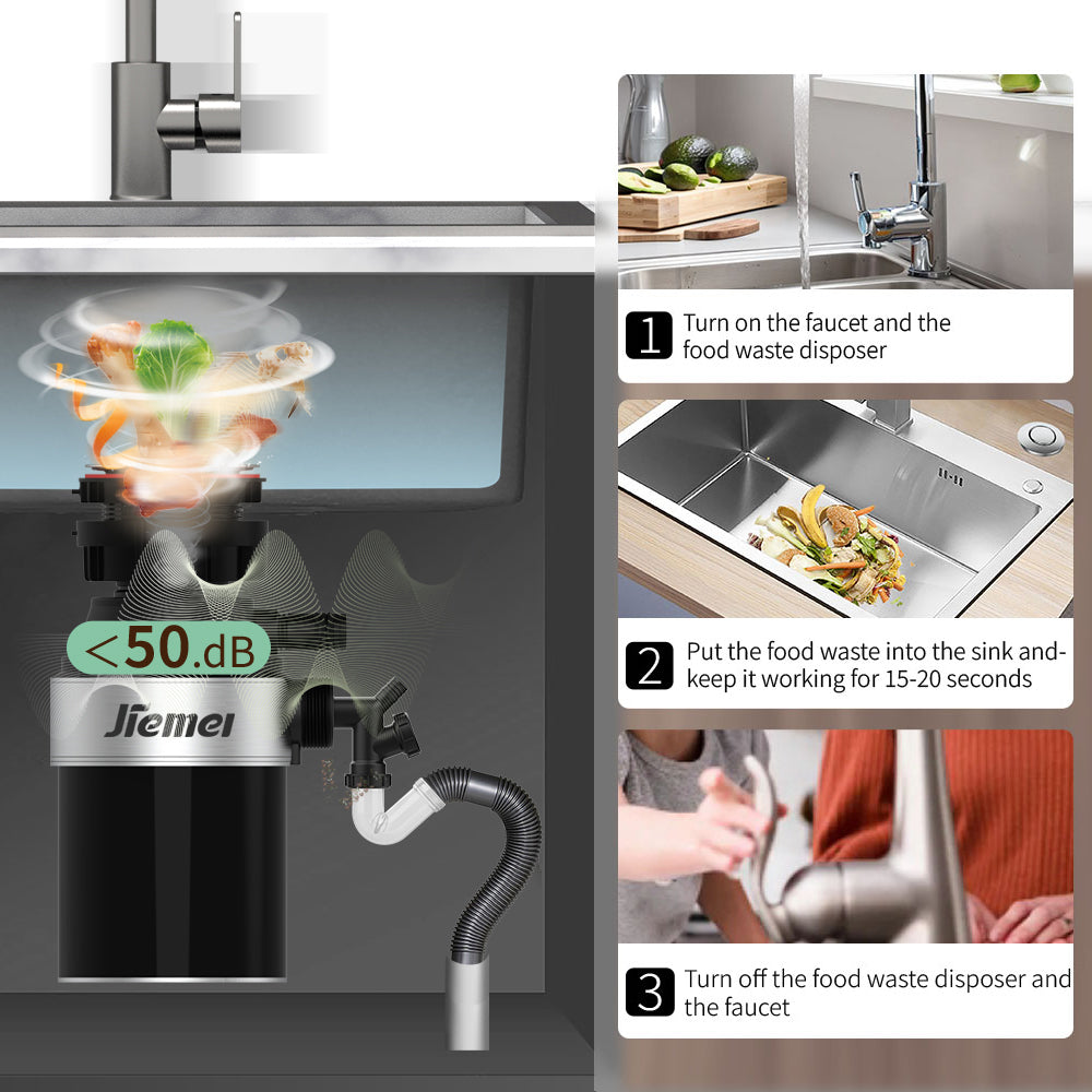 Jiemei 1/2 3/4 1 HP Continuous Feed Electric Kitchen Food Waste Disposer -F1 Series