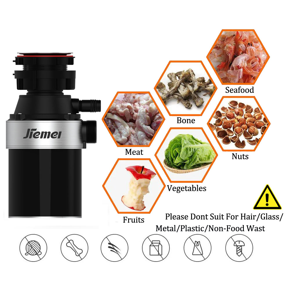Jiemei 1/2 3/4 1 HP Continuous Feed Electric Kitchen Food Waste Disposer -F1 Series
