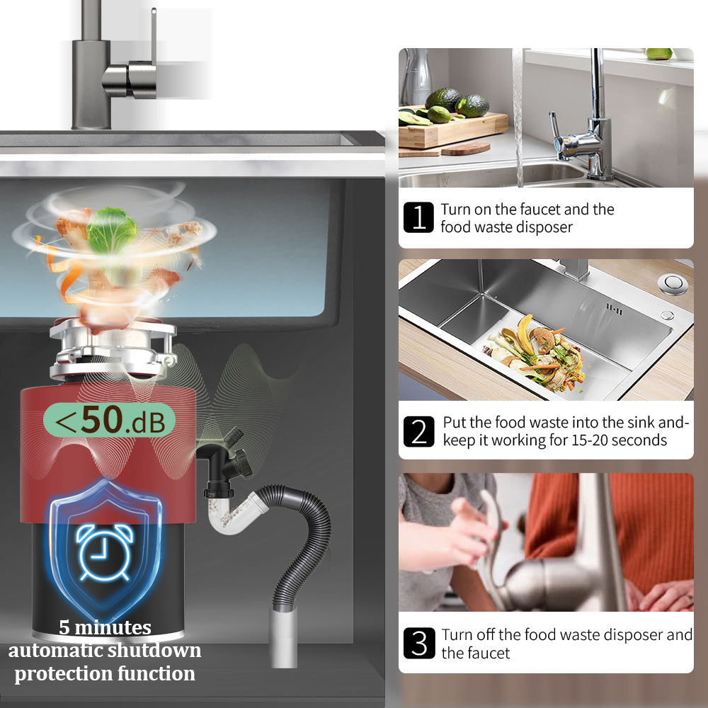 Jiemei 1/2 3/4 1 HP Continuous Feed Electric Kitchen Food Waste Disposer -P10 Series