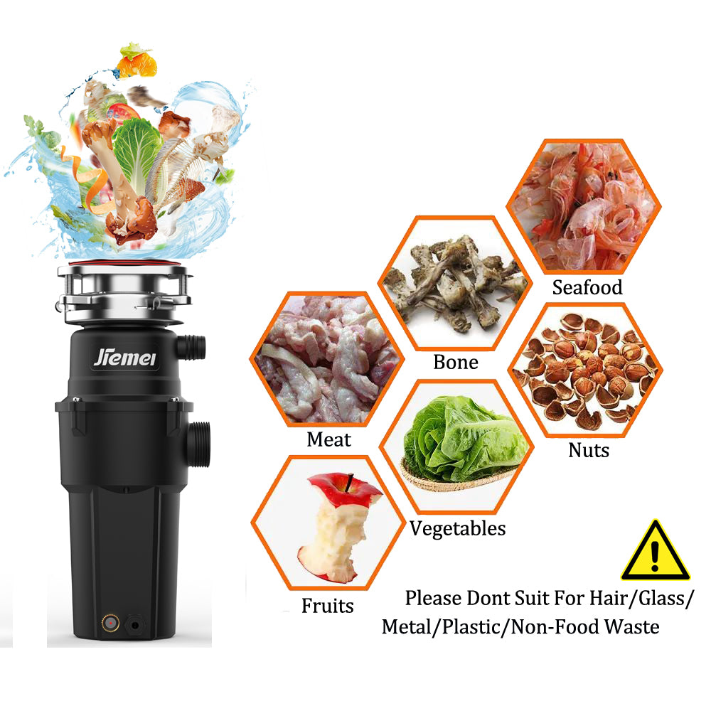 Jiemei 1/2 3/4 1 HP Stainless Steel Continuous Feed Electric Kitchen Food Waste Disposer -JMD-75 Series